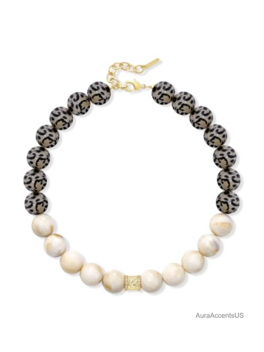 Chunky Resin Bead Jewelry Set for Women - Leopard Print Statement Necklace and